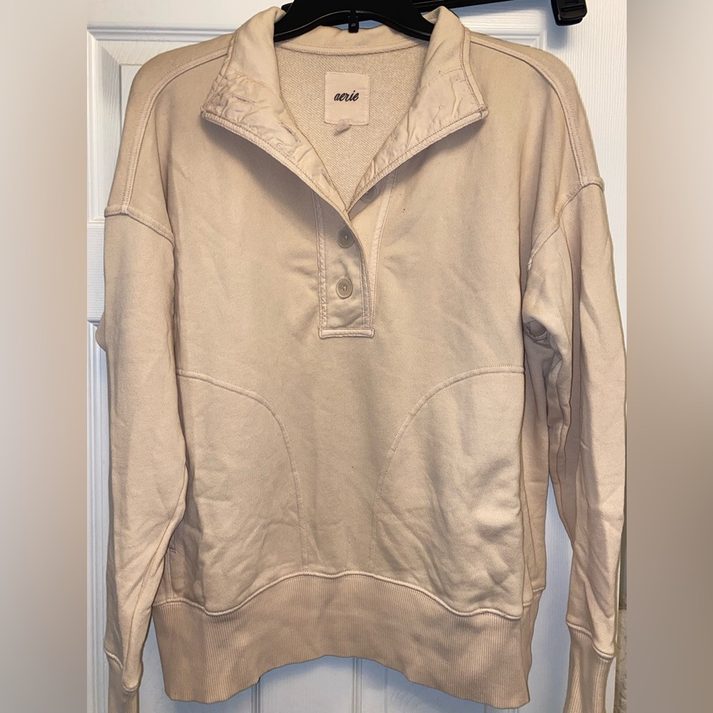 Aerie quarter button down sweatshirt - light tan